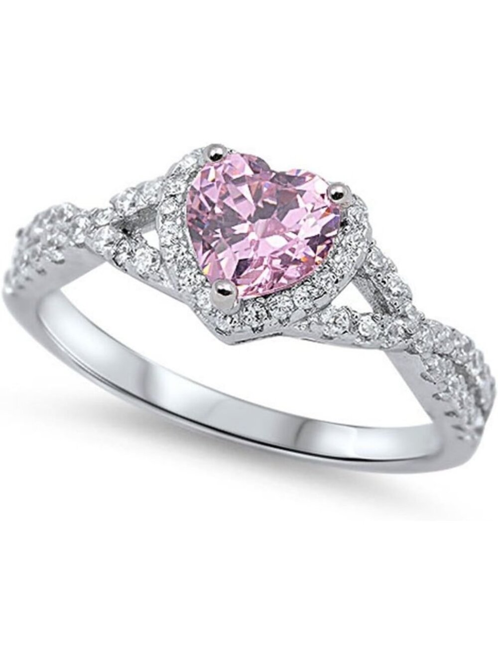 Sterling Silver Heart Halo Promise Ring - Custom Color Options, Elegant Gift